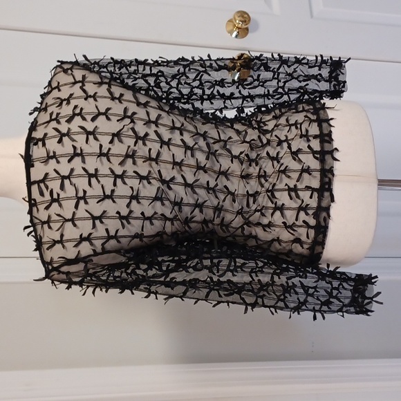 Zara black sheer stretchy long sleeve top bows all over bow decoration small - Picture 11 of 16